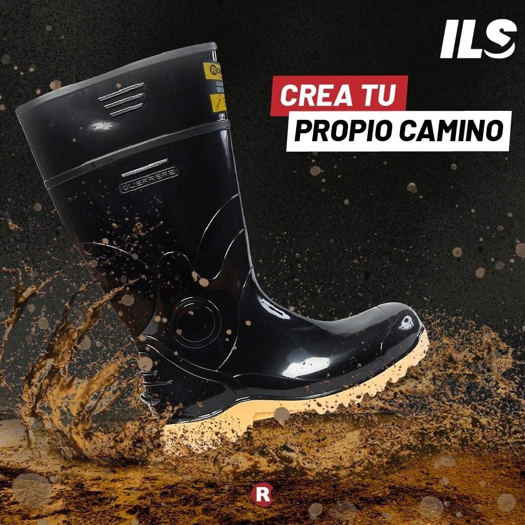 Bota Seguridad Industrial Con Puntera De Acero Marca Robusta Guerrera Agua Negro Crepe