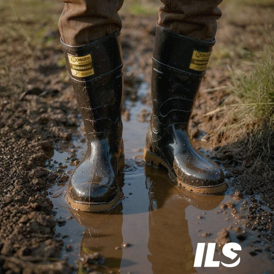 Bota De PVC Guerrera Proteción Agua Color Negro Sin Puntera De Metal Marca Robusta