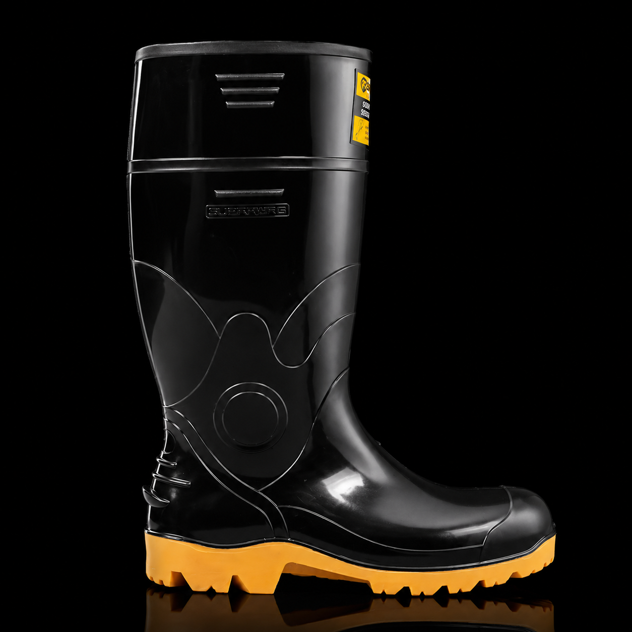 Bota De PVC Guerrera Proteción Agua Color Negro Sin Puntera De Metal Marca Robusta
