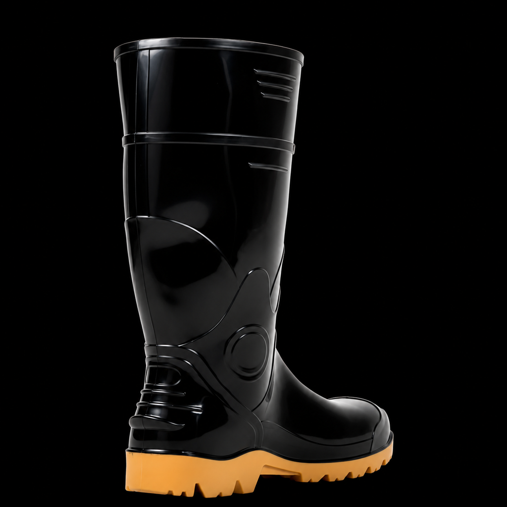 Bota Seguridad Industrial Con Puntera De Acero Marca Robusta Guerrera Agua Negro Crepe