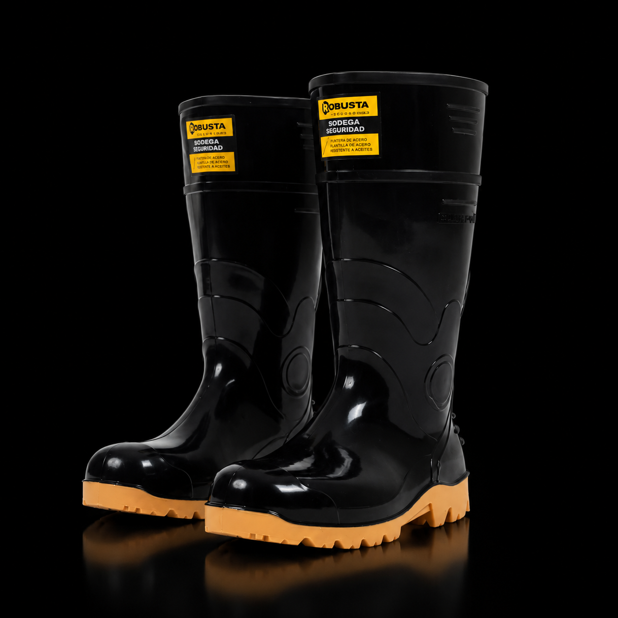 Bota De PVC Guerrera Proteción Agua Color Negro Sin Puntera De Metal Marca Robusta
