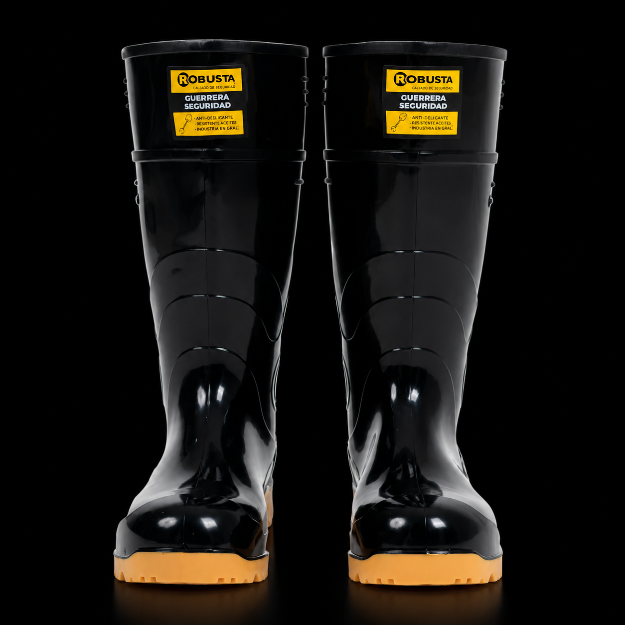Bota Seguridad Industrial Con Puntera De Acero Marca Robusta Guerrera Agua Negro Crepe