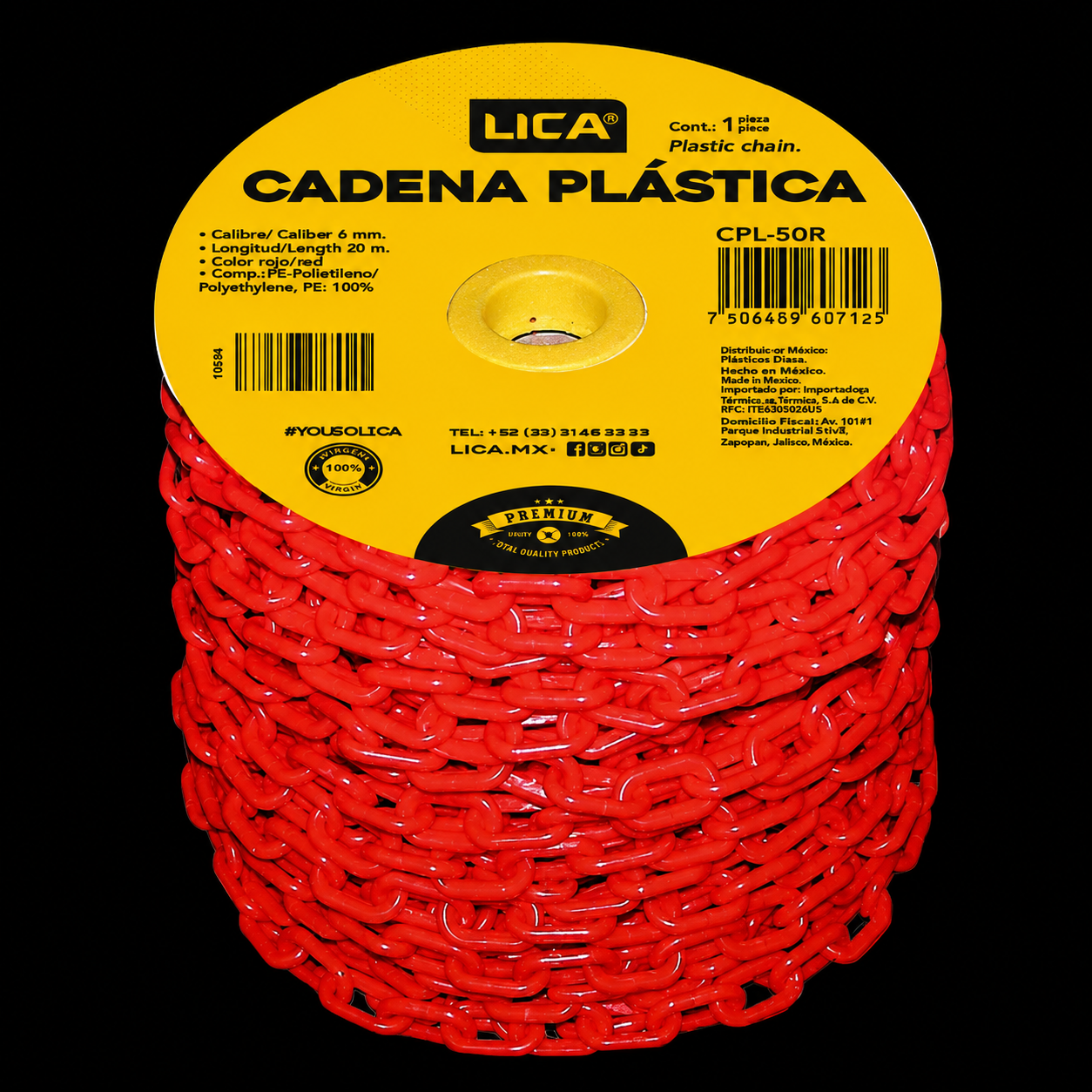 Cadena Plástica Roja de 50MTS Modelo CPL-50R Marca LICA