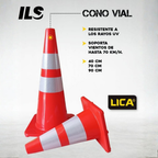 Cono Fluo De 70 CM. Con Reflejante Base Naranja