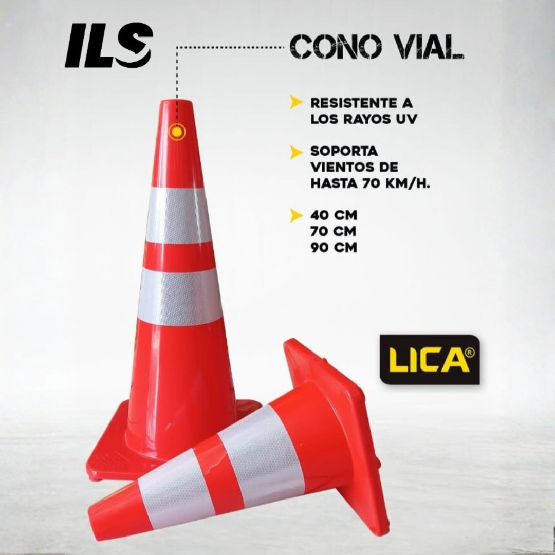 Cono Fluo De 70 CM. Con Reflejante Base Naranja