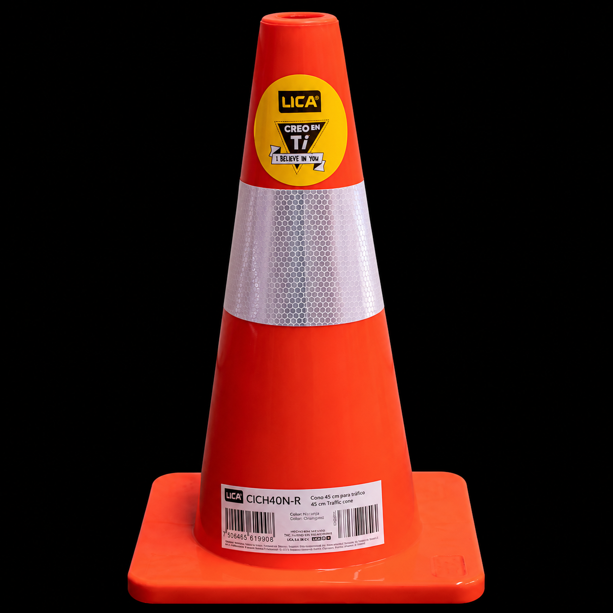 Cono Fluorecente 45CM Con Reflejante Base Naranja