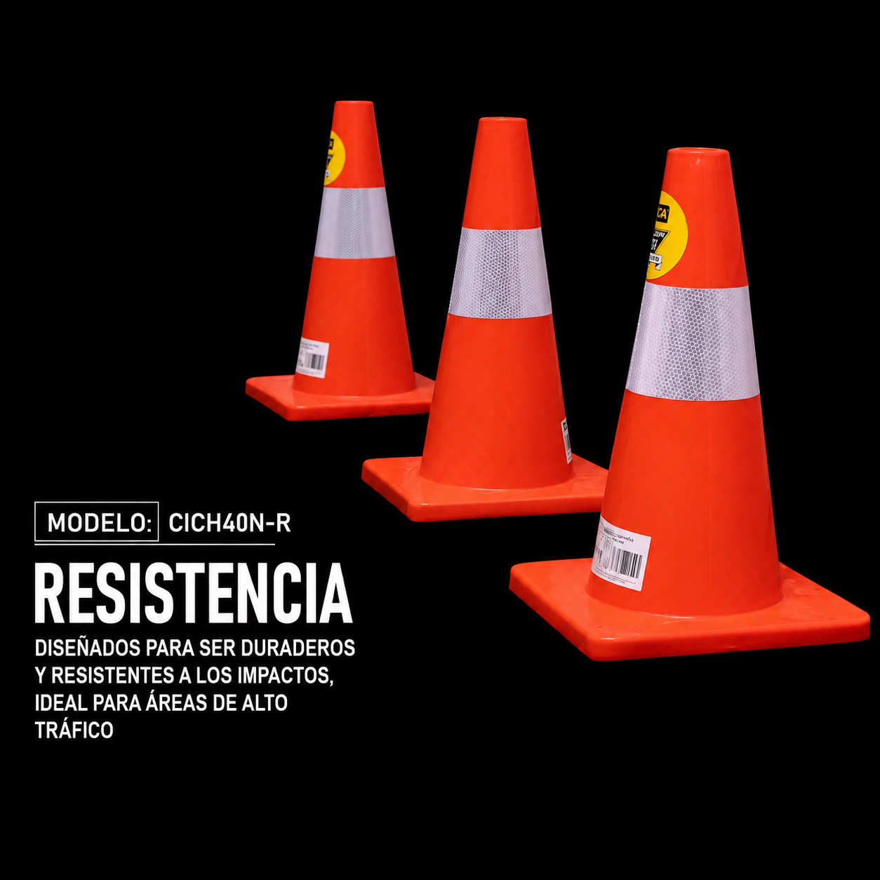 Cono Fluorecente 45CM Con Reflejante Base Naranja