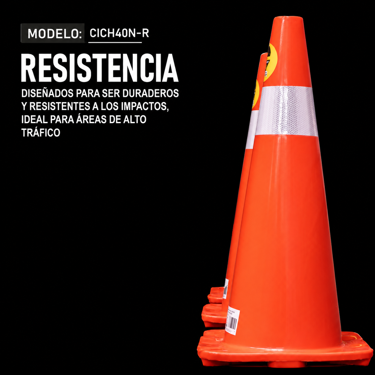 Cono Fluo De 70 CM. Con Reflejante Base Naranja