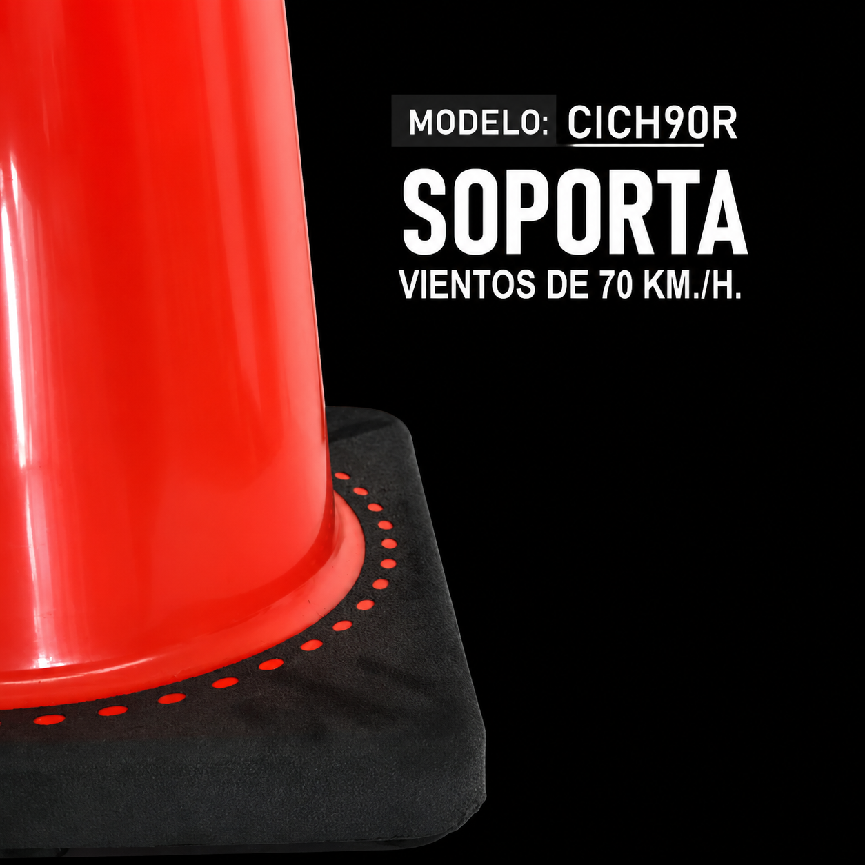 Cono Fluorescente De 90 cm. Con Reflejante Base Negra