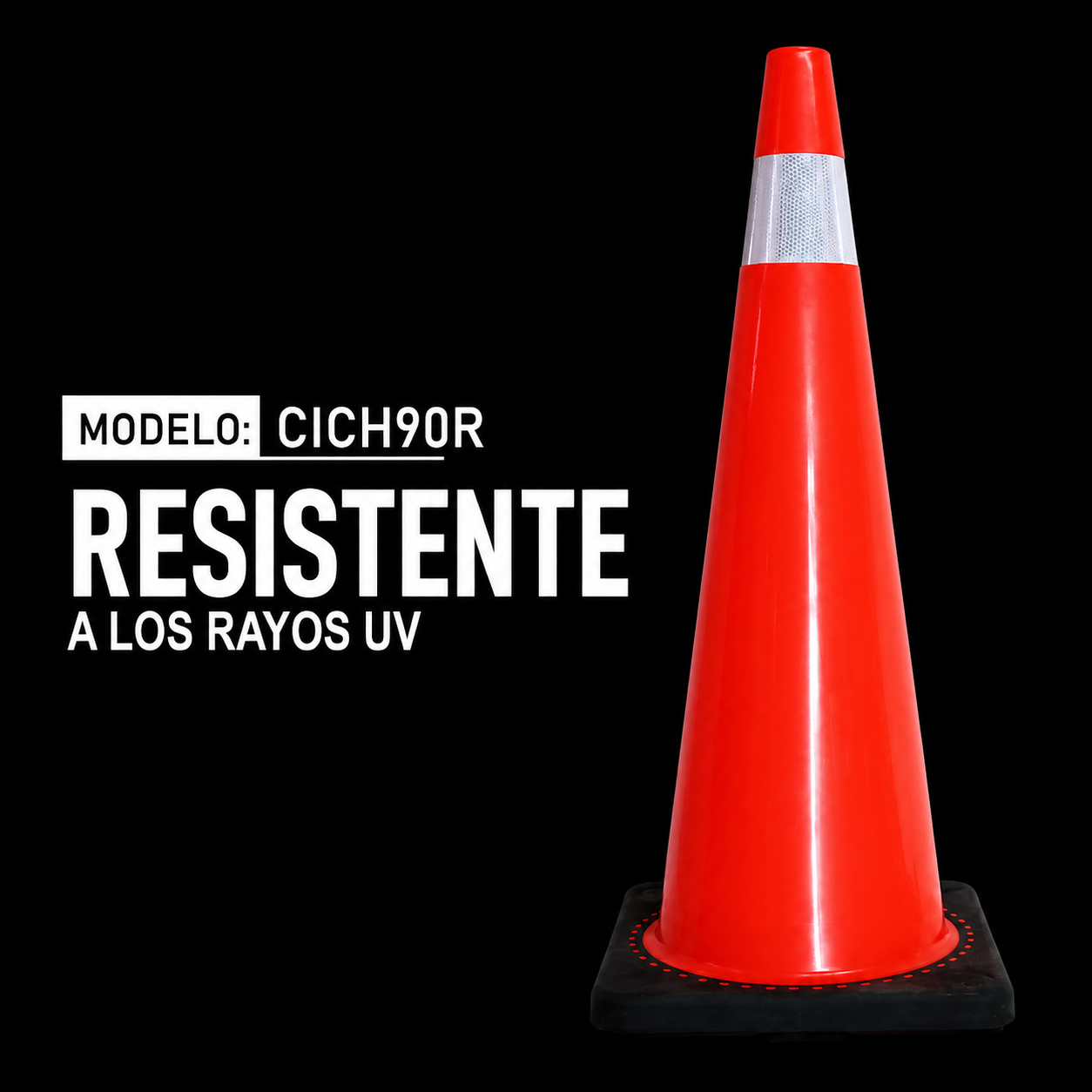 Cono Fluorescente De 90 cm. Con Reflejante Base Negra