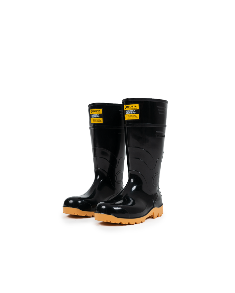 Bota De PVC Guerrera Proteción Agua Color Negro Sin Puntera De Metal Marca Robusta