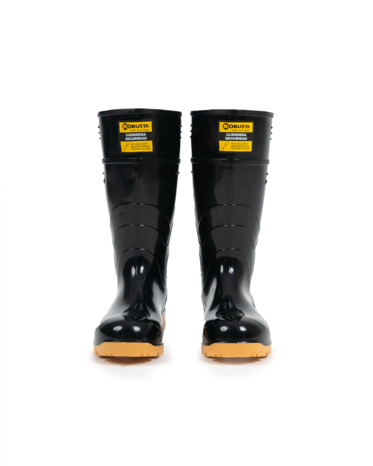 Bota Seguridad Industrial Con Puntera De Acero Marca Robusta Guerrera Agua Negro Crepe