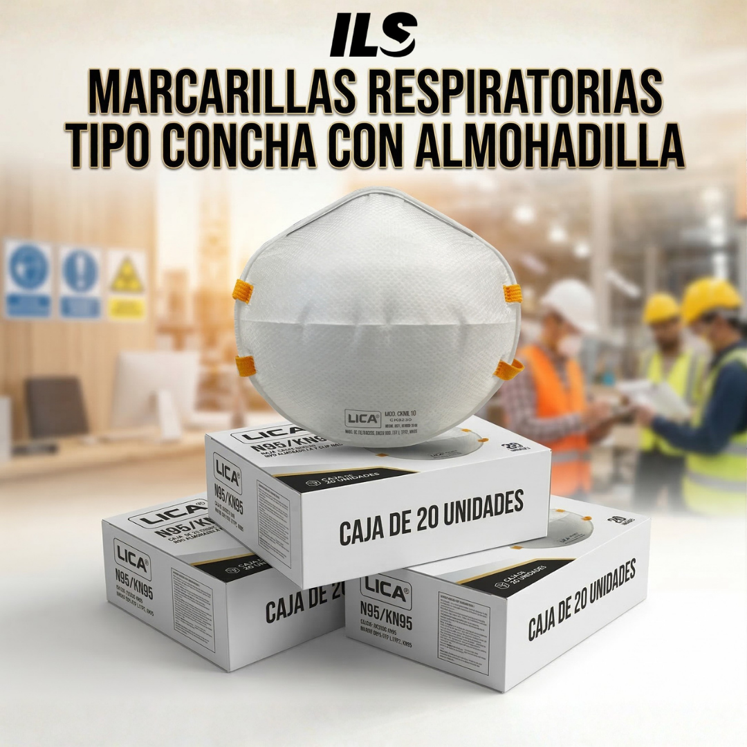 Marcarillas Respiratorias Tipo Concha Con Almohadilla Y Clip Nasal KN95 (Caja 20 Und)