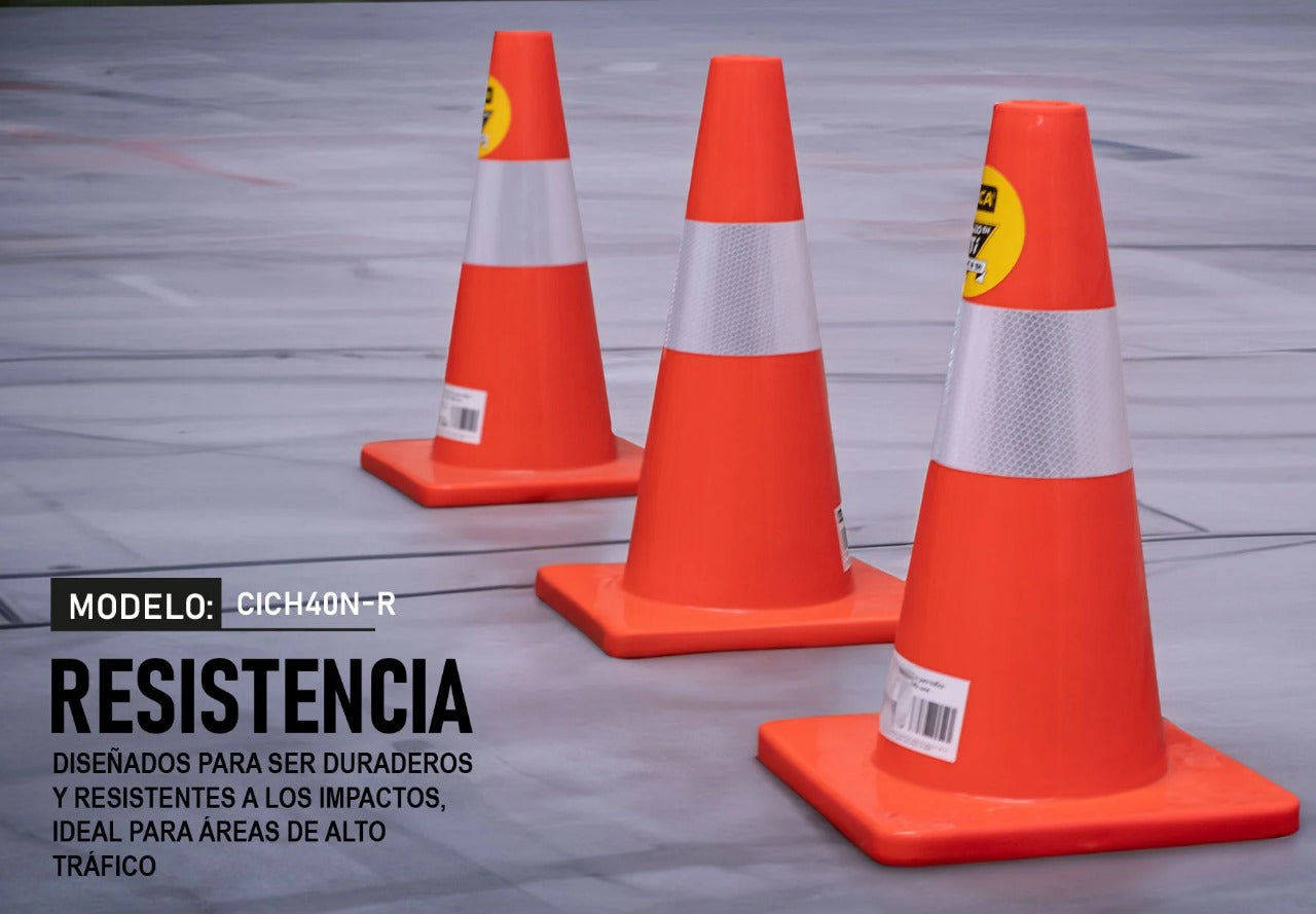 Cono Fluorecente 45CM Con Reflejante Base Naranja