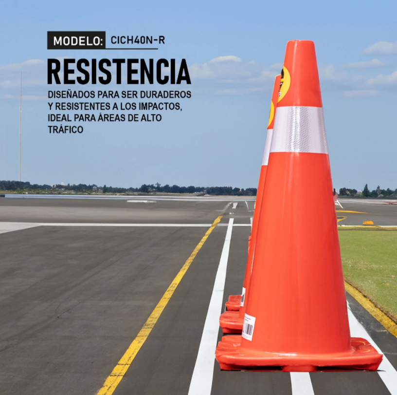 Cono Fluo De 70 CM. Con Reflejante Base Naranja