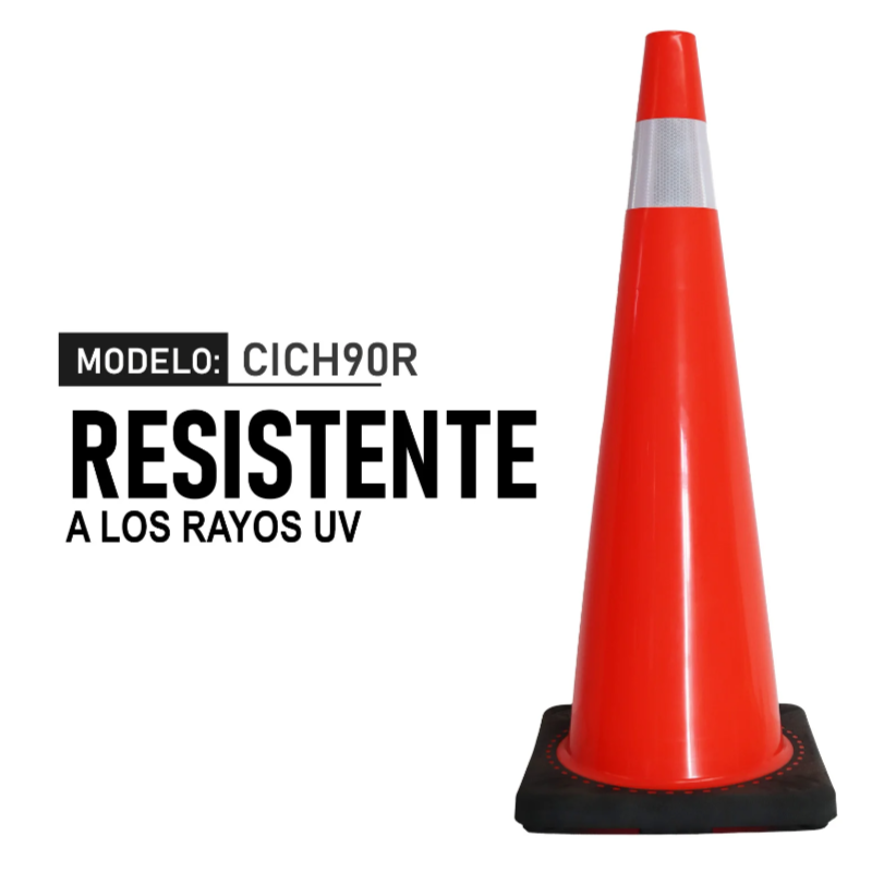 Cono Fluorescente De 90 cm. Con Reflejante Base Negra