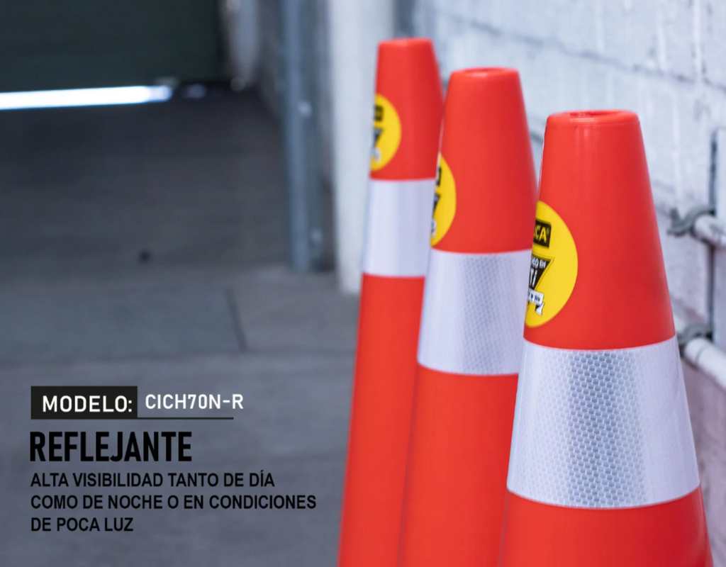 Cono Fluo De 70 CM. Con Reflejante Base Naranja