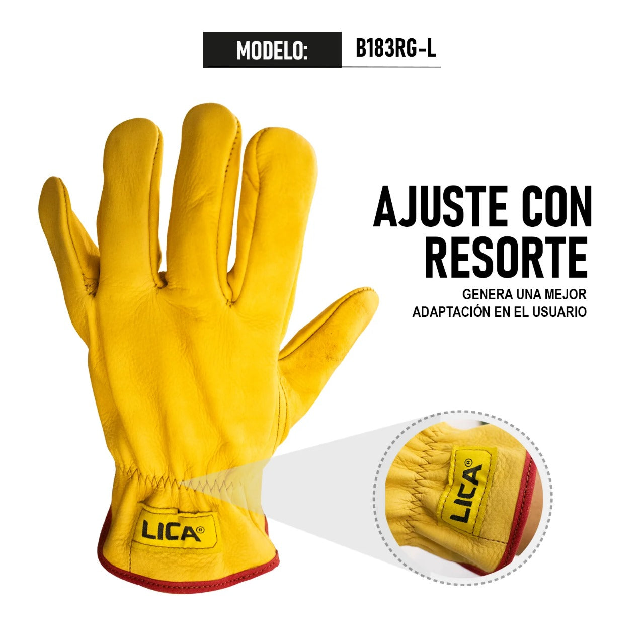 Guante De Cuero Con Resorte Modelo B183RGL Marca LICA