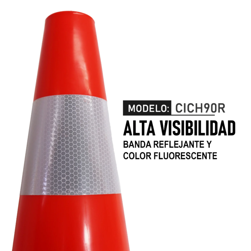 Cono Fluorescente De 90 cm. Con Reflejante Base Negra