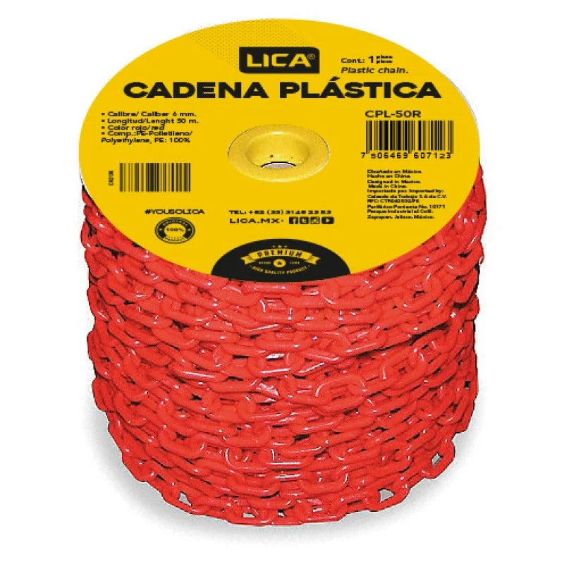 Cadena Plástica Roja de 50MTS Modelo CPL-50R Marca LICA