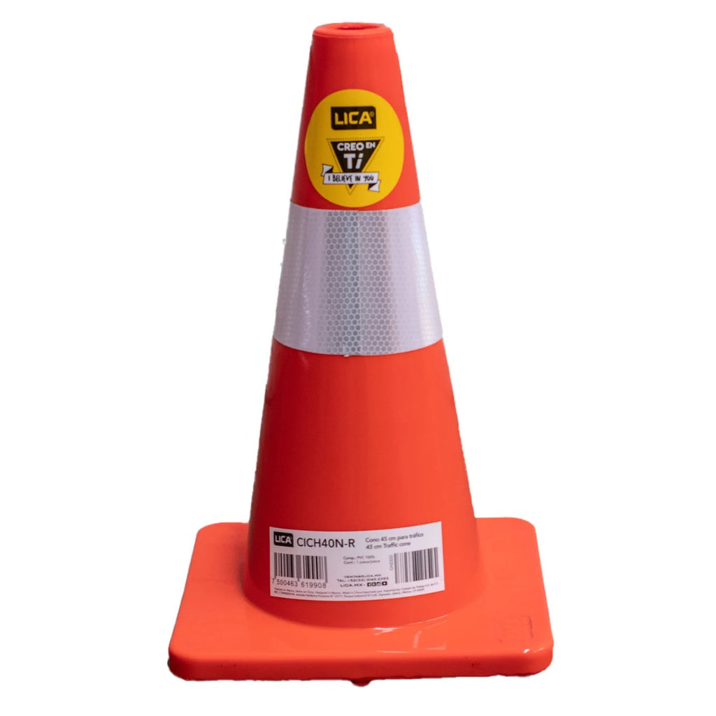 Cono Fluorecente 45CM Con Reflejante Base Naranja