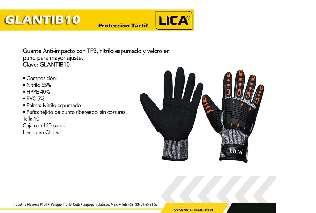 Guante Anti Vibración E Impacto Modelo GLANTIB10 Marca LICA